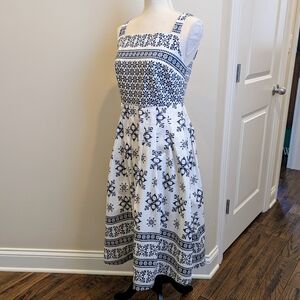 Boden Print Midi Dress Navy Cream Size US 4P